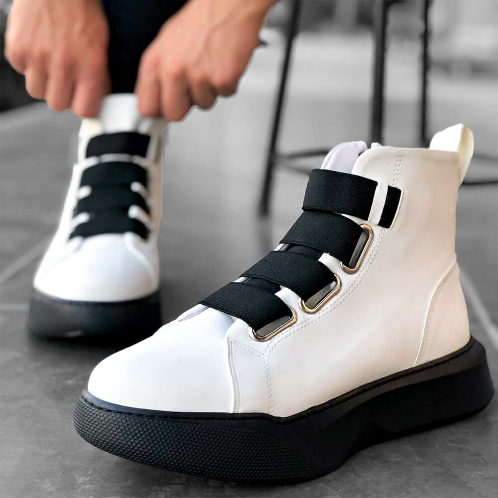 Mens High Top Sneakers - White Black - 0142