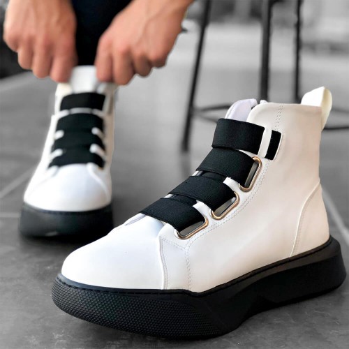 Mens High Top Sneakers - White Black - 0142