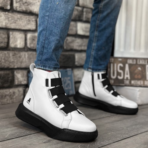 Mens High Top Sneakers - White Black - 0142