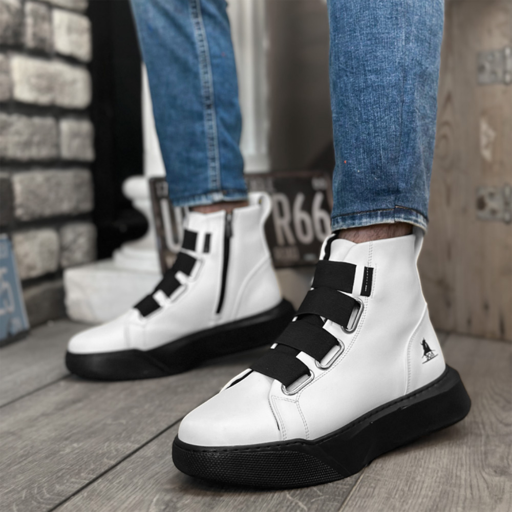 Mens High Top Sneakers - White Black - 0142