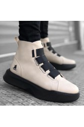Mens High Top Sneakers - Beige Black - 0142