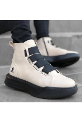Mens High Top Sneakers - Beige Black - 0142