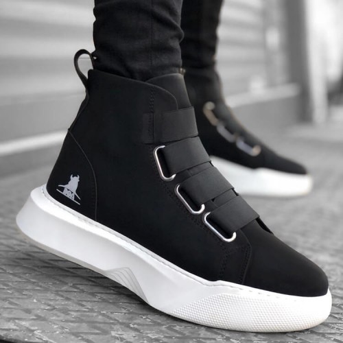 Mens High Top Sneakers - Black White - 0142