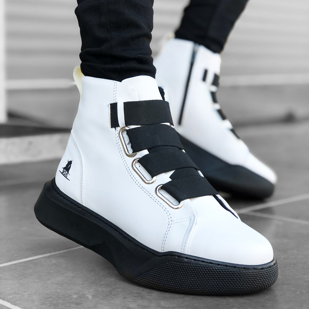 Mens High Top Sneakers - White Black - 0142