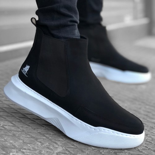 Mens High Top Sneakers - Black White - 0150