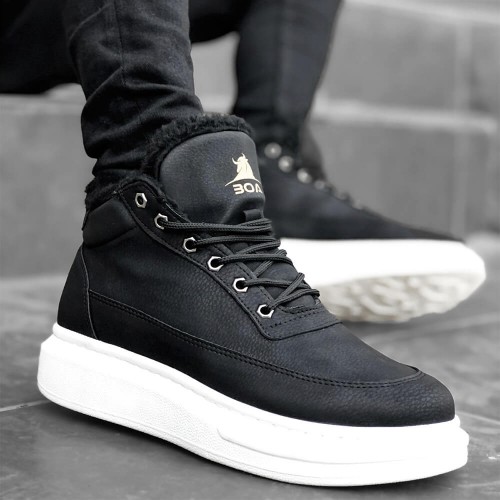 Mens High Top Sneakers - Black White - 0151