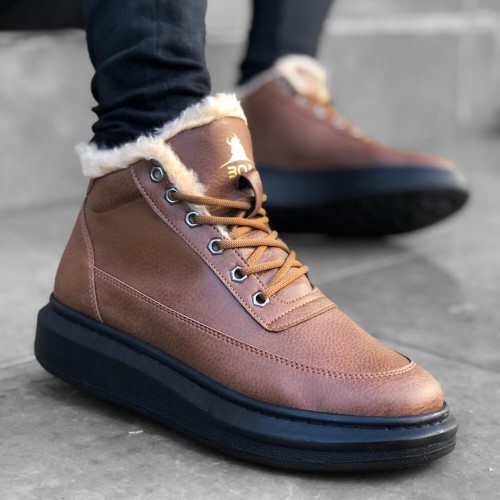 Mens High Top Sneakers - Tan - 0151