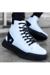 Mens High Top Sneakers - White Black - 0155