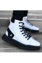Mens High Top Sneakers - White Black - 0155