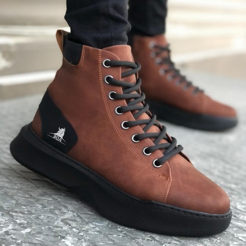 Mens High Top Sneakers - Tan - 0155