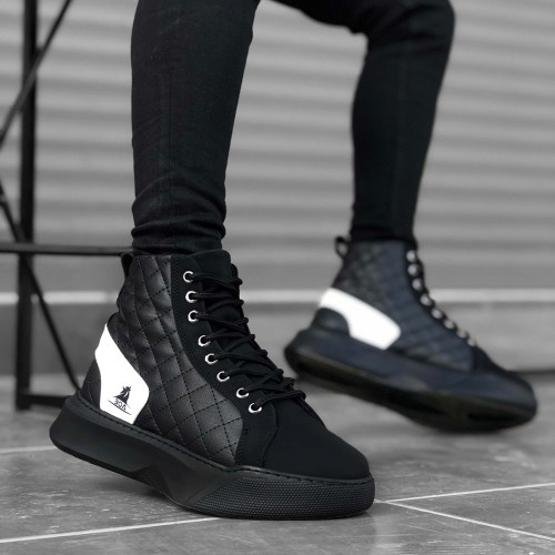 Mens High Top Sneakers - Black White - 0159 - 2