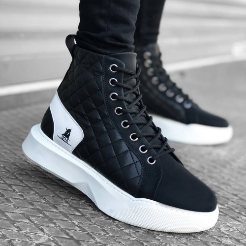 Mens High Top Sneakers - Black White - 0159