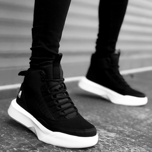 Mens High Top Sneakers - Black White - 0192