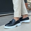 Mens Loafer - Black White - 0240