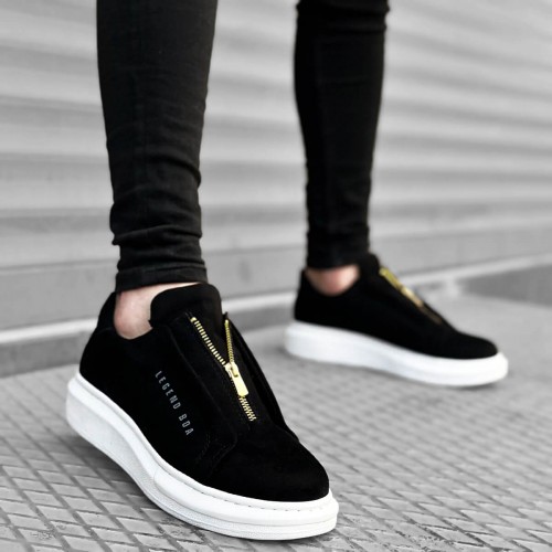 Mens Sneakers - Black White Suede - 0310