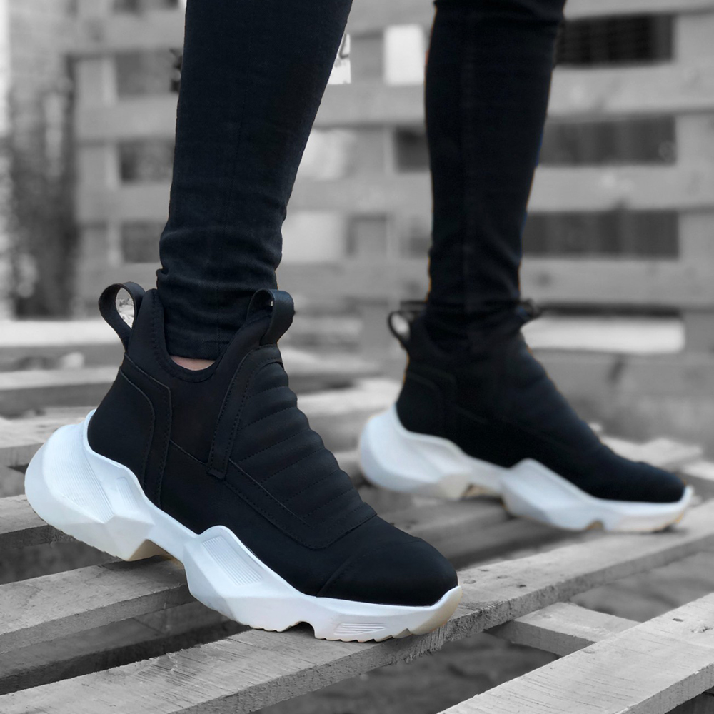 Mens High Top Sneakers - Black White - 0401