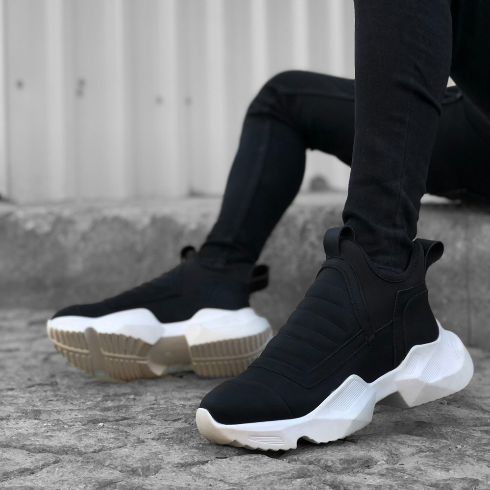 Mens High Top Sneakers - Black White - 0401