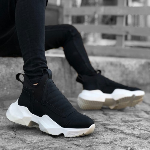 Mens High Top Sneakers - Black White - 0401