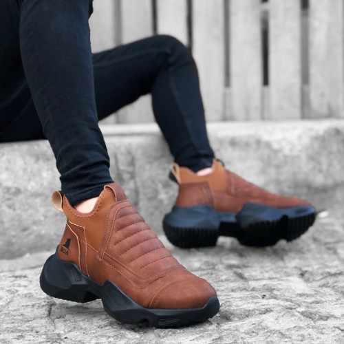 Mens High Top Sneakers - Tan - 0401