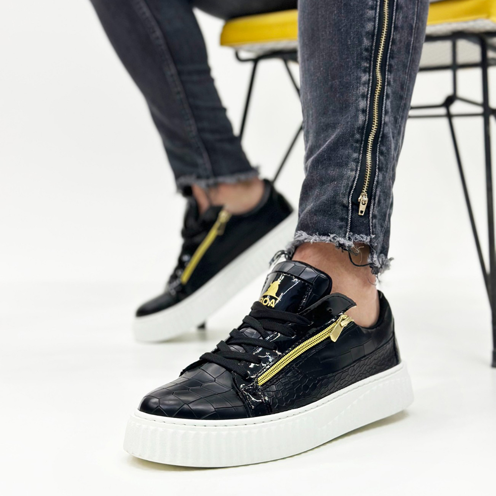 Mens Sneakers - Black White - Zipper 308