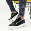 Mens Sneakers - Black White - Zipper 308
