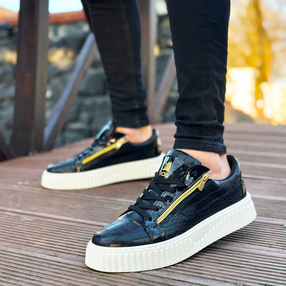 Mens Sneakers - Black White - Zipper 308