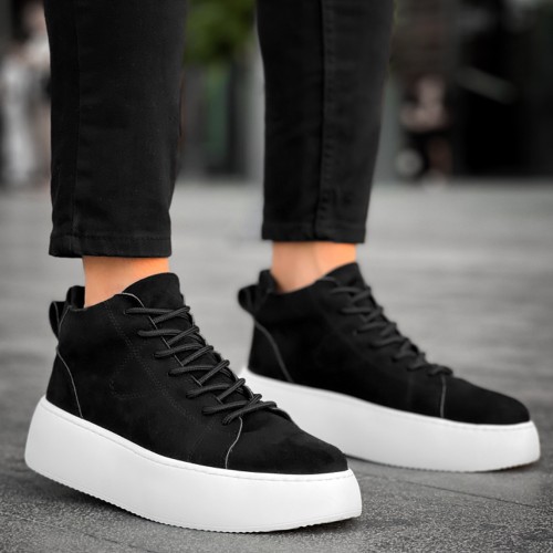 Mens Boots - Black White Suede - LE10