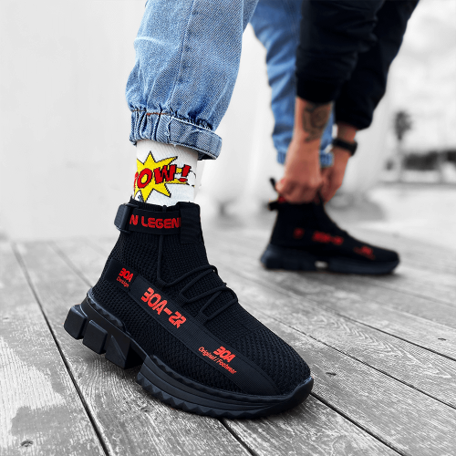 Mens Sneakers - Black Red - Agron