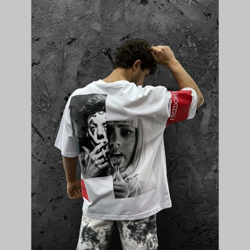 Mens Oversized T-shirt - White - Freedom