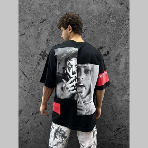 Mens Oversized T-shirt - Black - Freedom
