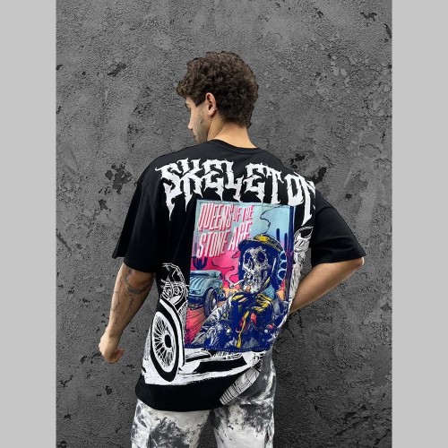 Mens Oversized T-shirt - Black - Skeleton