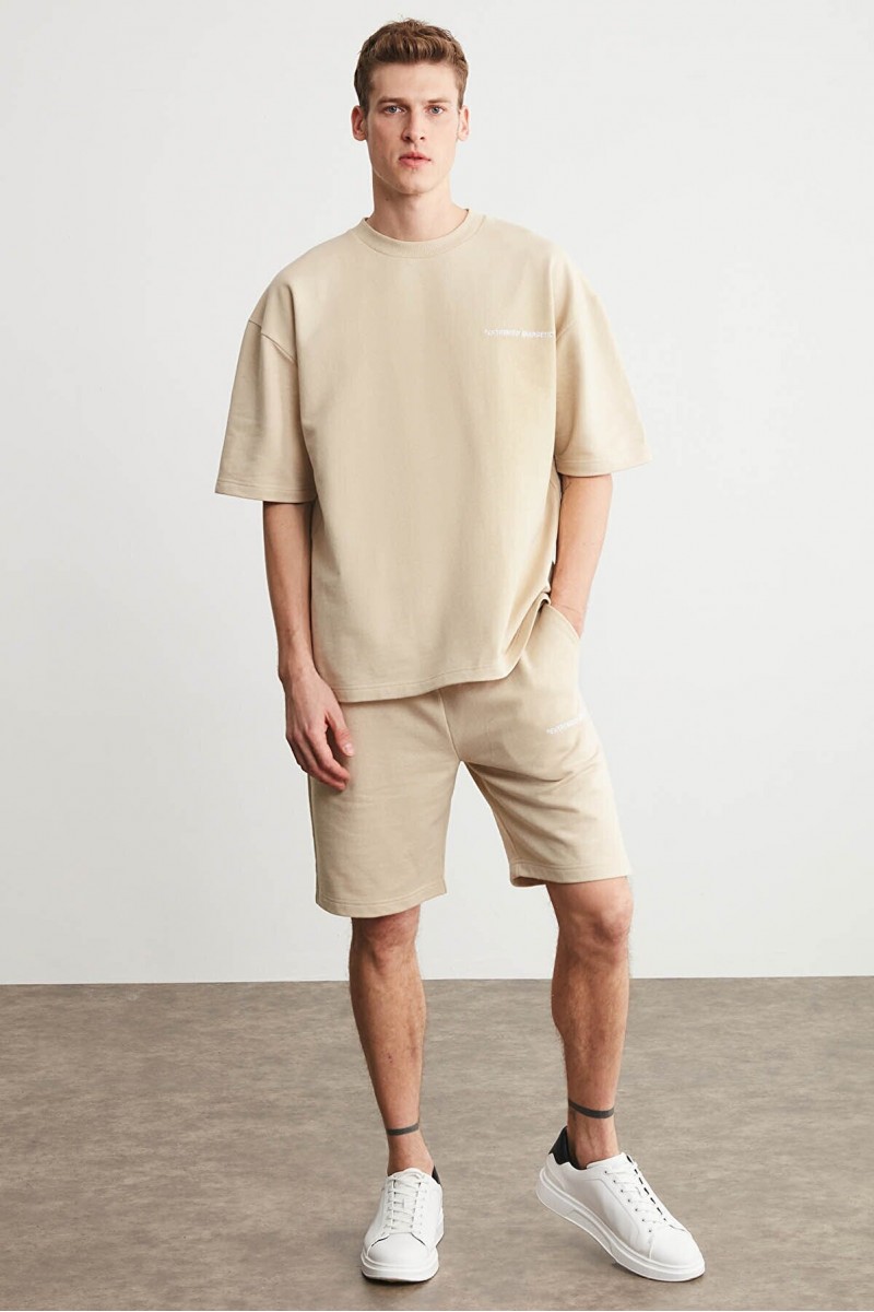 Mens Short Track Suit - Comfort Fit - Beige