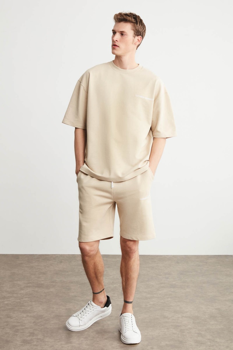 Mens Short Track Suit - Comfort Fit - Beige