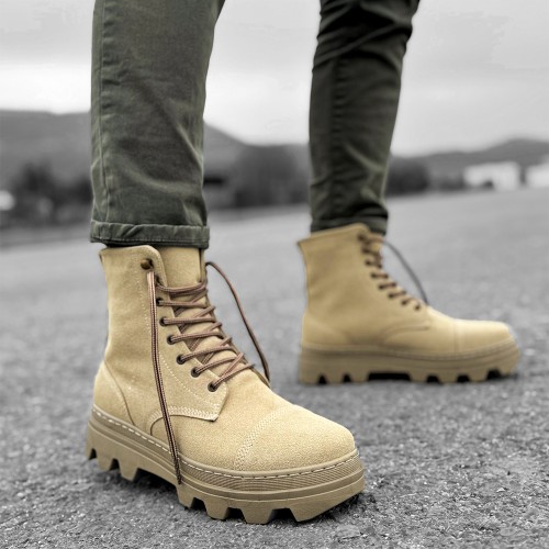 Mens Boots - Beige Suede - 023
