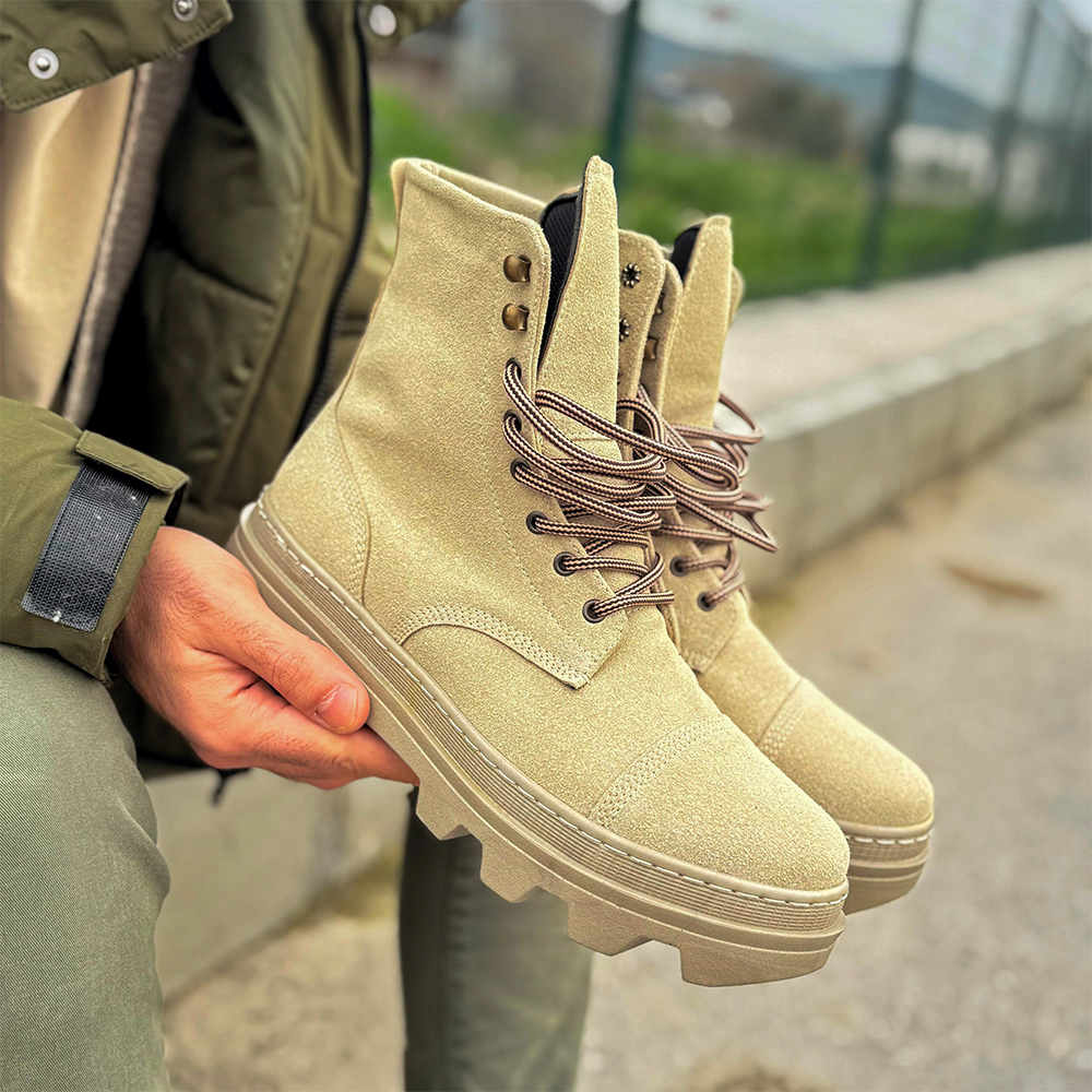 Mens Boots - Beige Suede - 023