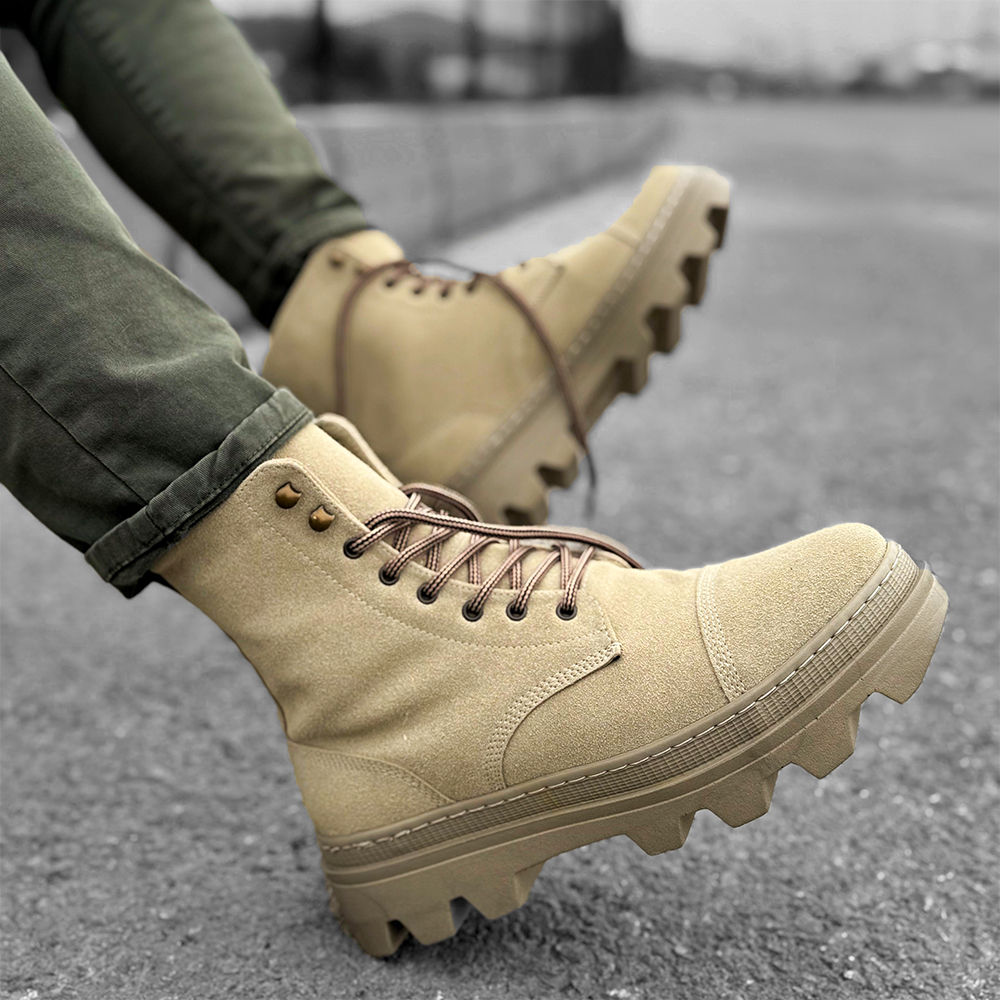 Mens Boots - Beige Suede - 023