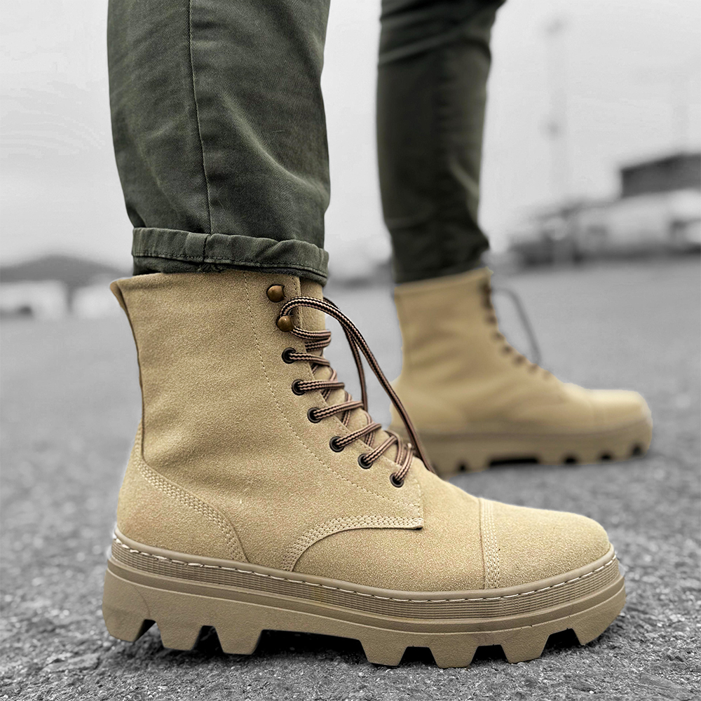 Mens Boots - Beige Suede - 023