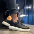 Mens Sneakers - Black White Quilted - 044