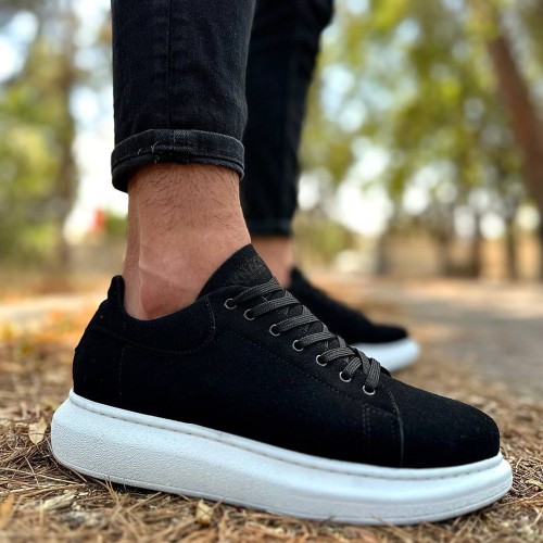 Mens Sneakers - Black White Suede - 044
