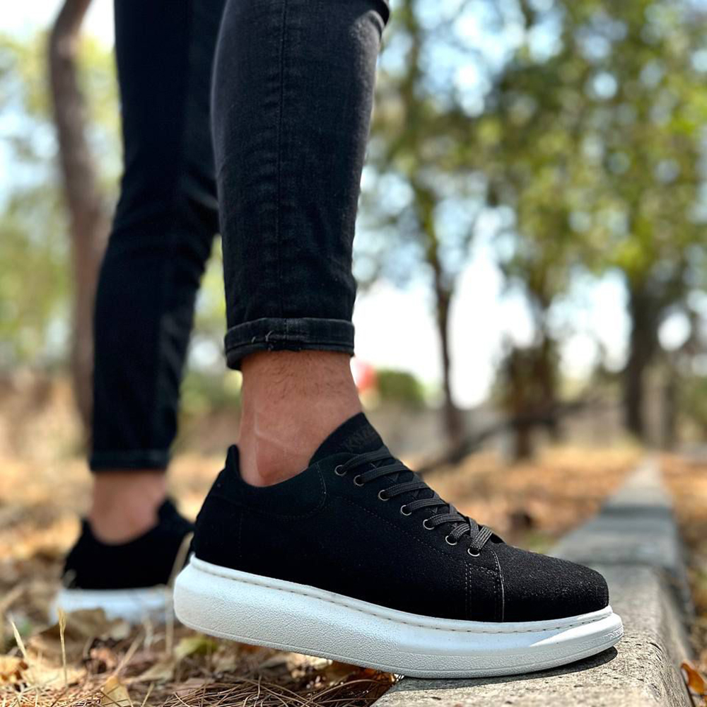 Mens Sneakers - Black White Suede - 044