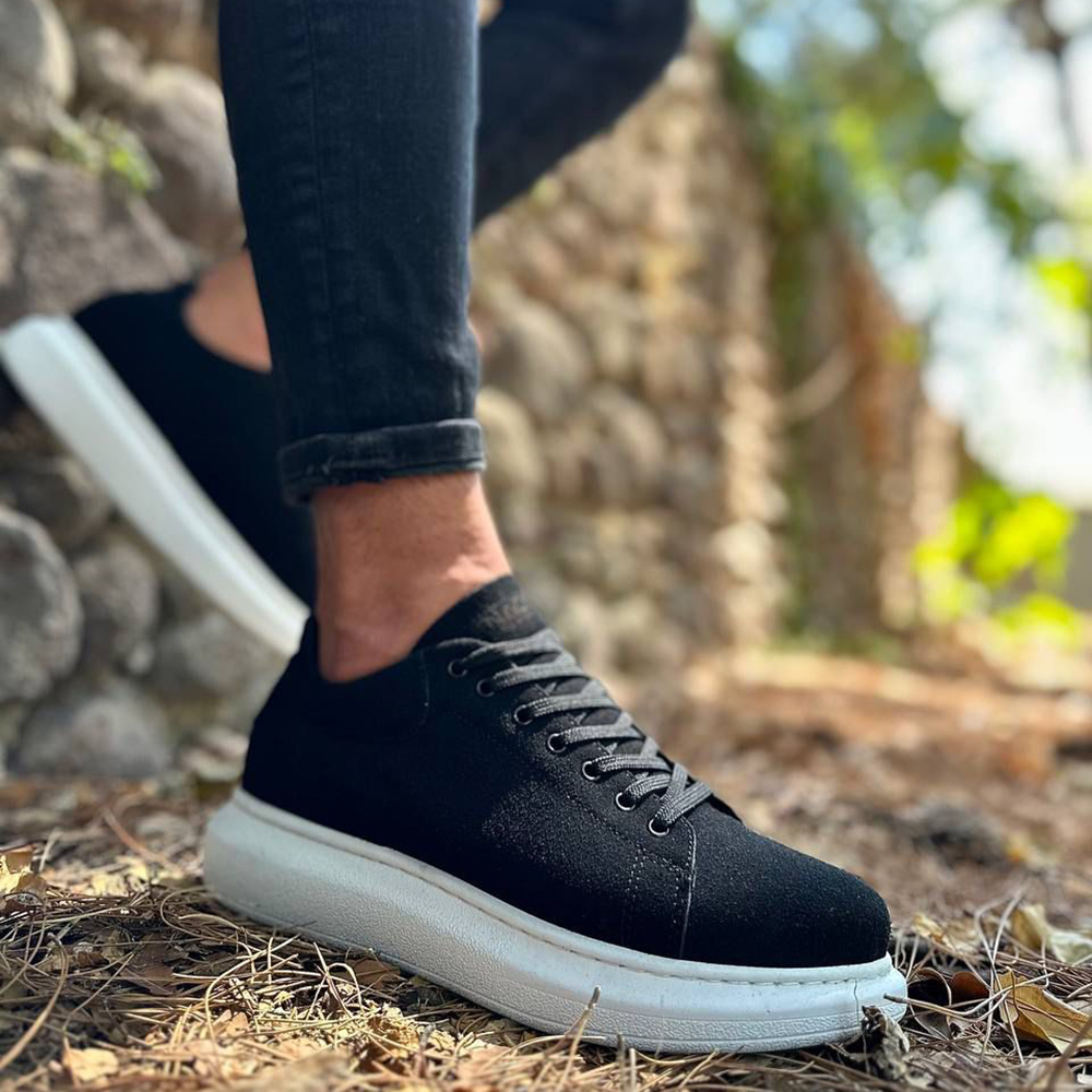 Mens Sneakers - Black White Suede - 044