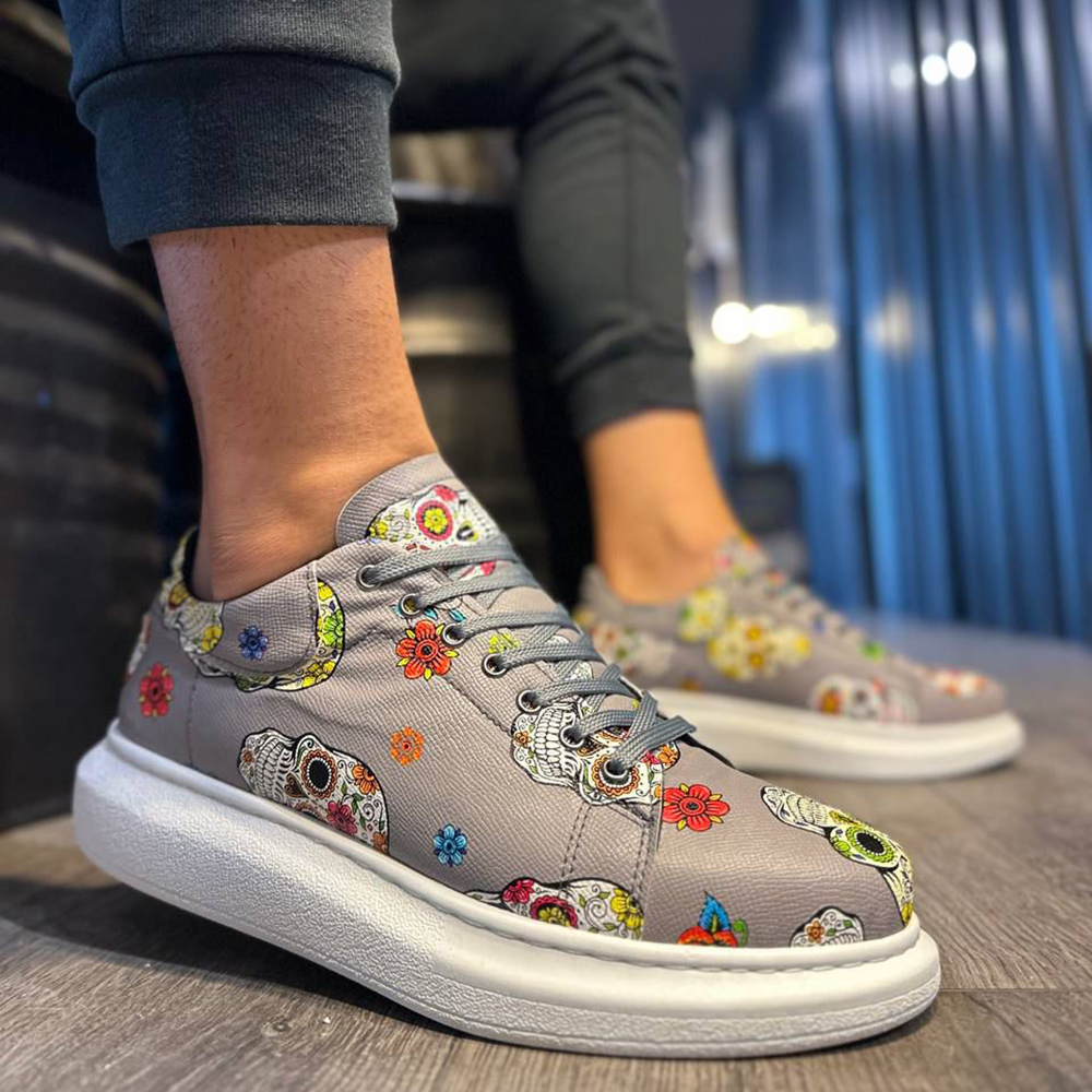 Mens Sneakers - Gray Skull - 046