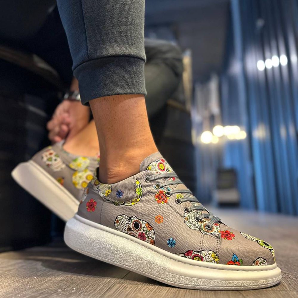 Mens Sneakers - Gray Skull - 046