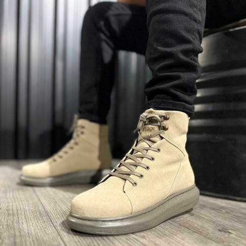 Mens High Top Sneakers - Beige Suede - Sandor