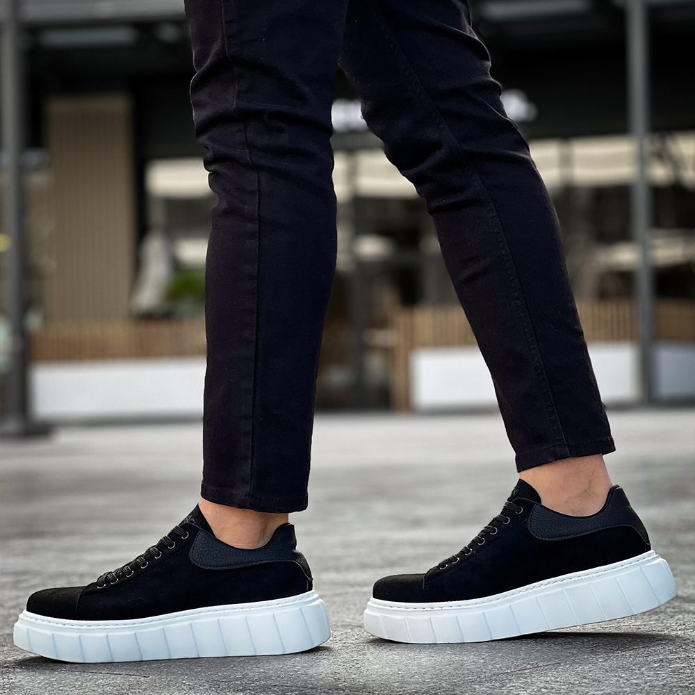 Mens Sneakers - Black White Suede - 144