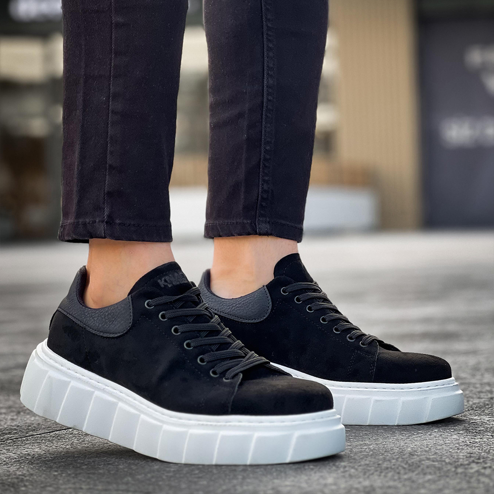Mens Sneakers - Black White Suede - 144