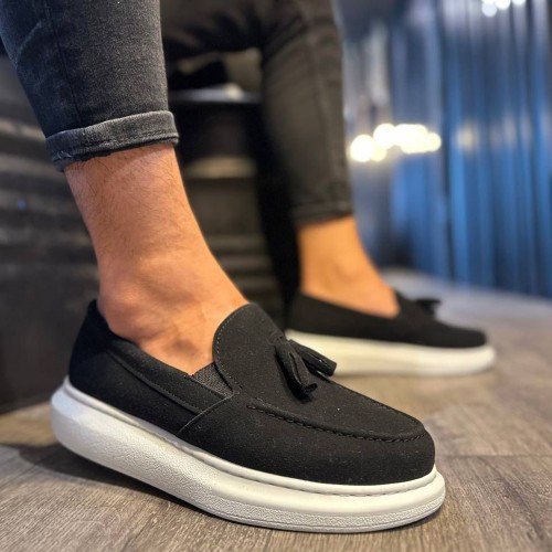 Mens Classic Shoes - Black White Suede - 818