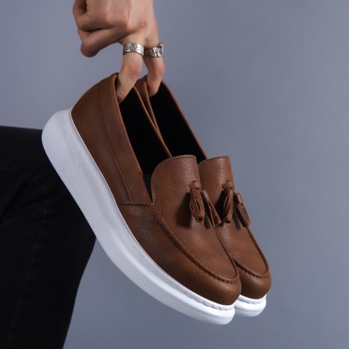 Mens Classic Shoes - Tan White - 818