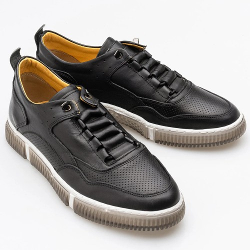 Mens Genuine Leather Casual Shoes - Black - 001
