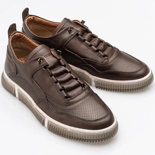 Mens Genuine Leather Casual Shoes - Brown - 001